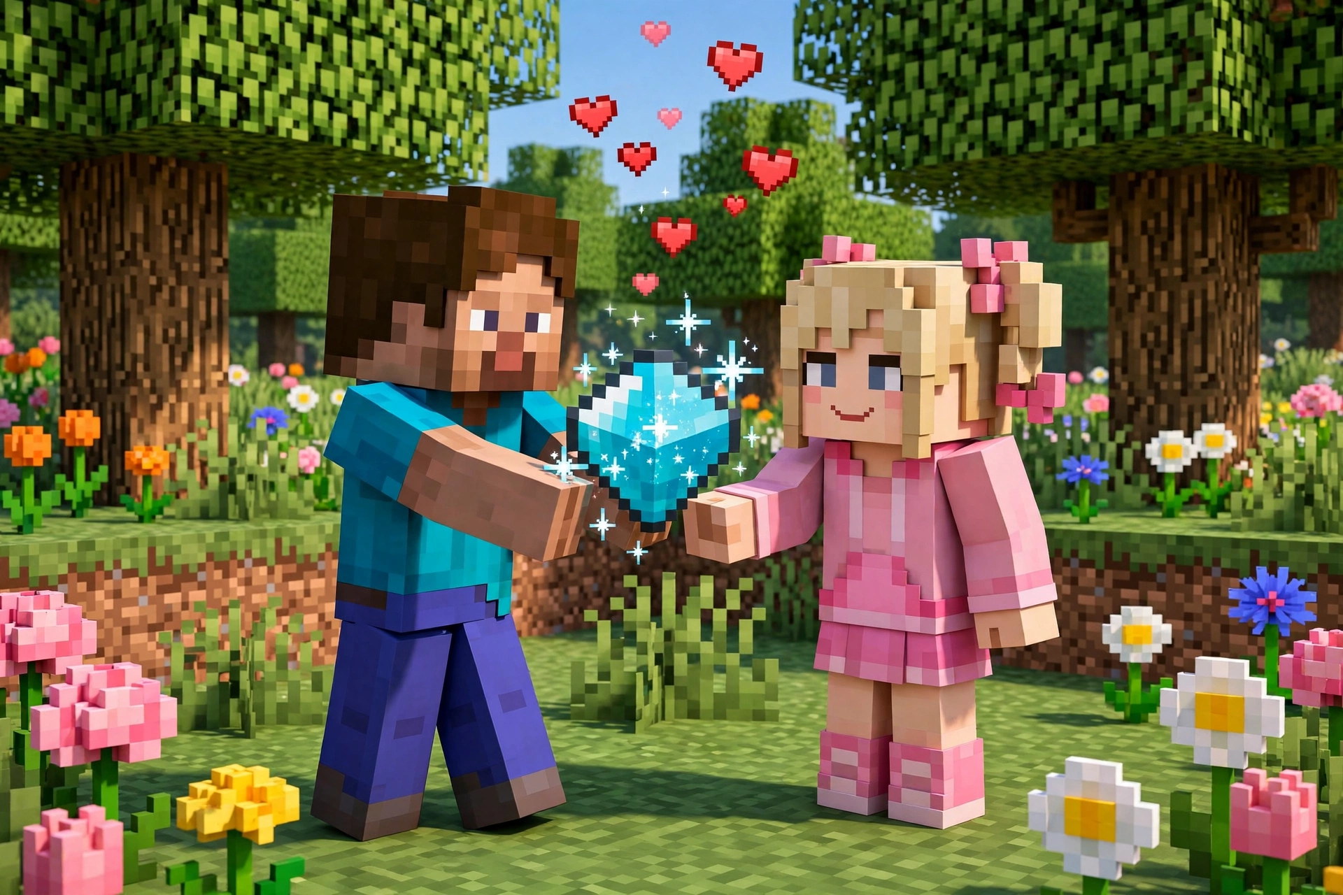 Jenny Mod gifting system — player giving a diamond to a companion in Minecraft